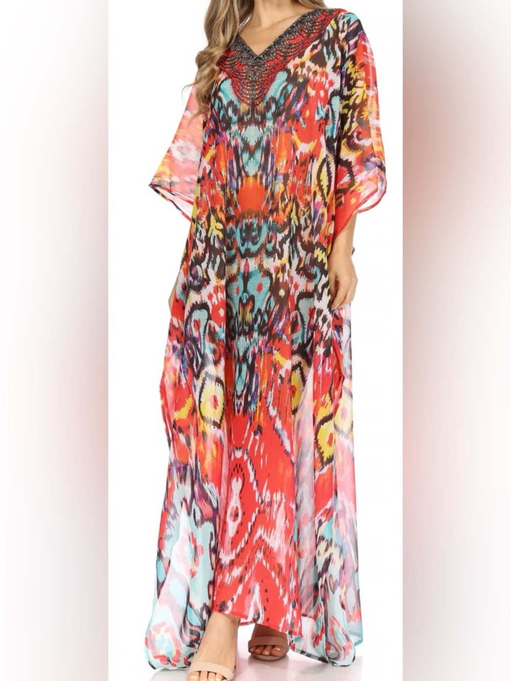 Sakkas Women’s Vibrant Multicolor Boho Maxi Dress pool cover up